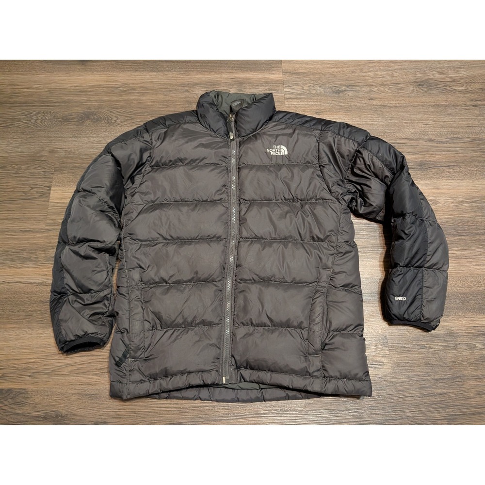 The North Face 550 Down Puffer Jacket Boys Large 14/16 Charcoal Black Full Zip